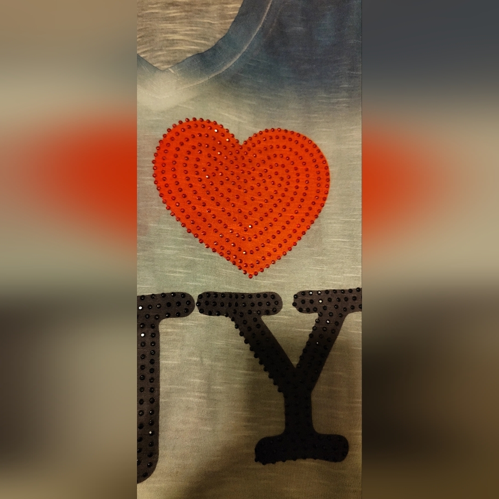 Gray "Miss Posh" V-neck, Tee with Red ♥️ Heart and Black Lettering NY